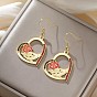 Boucles d'oreilles pendantes en acier inoxydable émaillé pour femmes, cœur, avec strass