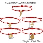 304 Stainless Steel Charm Bracelets, Braided Nylon Cord Bracelets for Women, with Brass Beads, Gold