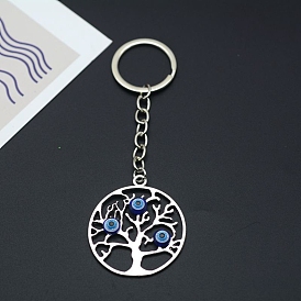 Alloy Keychains, with Resin Beads, Flat Round