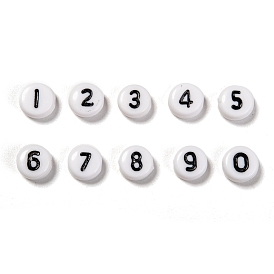 Perles acryliques, plat rond avec le nombre 0~9