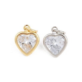 Латунь стекло амулеты, сердце прелести, с целью перехода в кольце, стойки покрытие, долговечный, без свинца и без кадмия, граненые