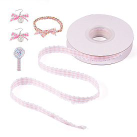 10 ярдов плоской поликоттоновой (полиэстер-хлопковой) ленты, лента в клетку тартан с волнистыми краями, для изготовления бантов