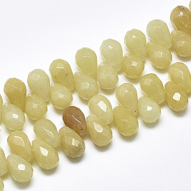 Natural Topaz Jade Beads Strands, Top Drilled Beads, Faceted, Teardrop