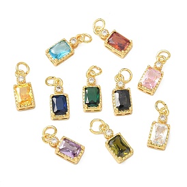 Латунные микро проложить кубического циркония подвески, прямоугольник амулеты, реальный 18 k позолоченный