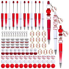 Персонализированные наборы ручек из бисера серии diy red, включая шариковую ручку из абс-пластика, Деревянные бусины, стеклянные шампала бусины, распорные бусины из сплава со стразами, застежки-лобстеры и эмалевые подвески