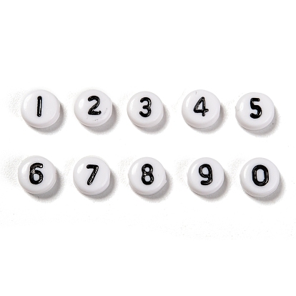 Perles acryliques, plat rond avec le nombre 0~9
