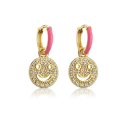 Colorful Oil Drop Copper Earrings with 18K Gold Plating and High-Quality Zirconia Stones