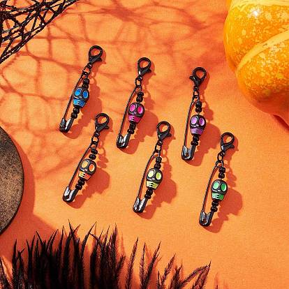 Хэллоуин череп акриловые и железные английские булавки подвесные украшения, с карабин-лобстерами 