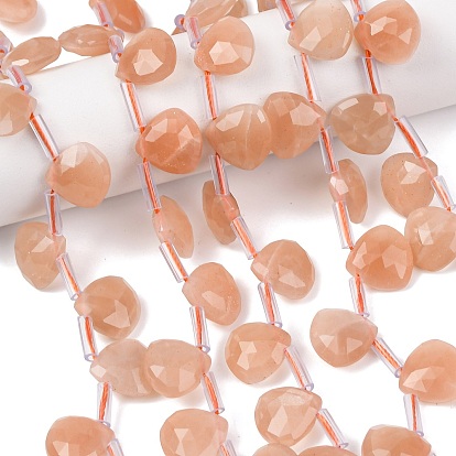 Натуральный Sunstone бисер пряди, слеза, граненые, Топ пробуренной, с пластиковыми трубчатыми бусинами