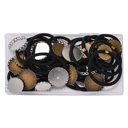 Nbeads 24Pcs 4 Style Elastic Hair Ties, with Iron Tray Settings, Flat Round
