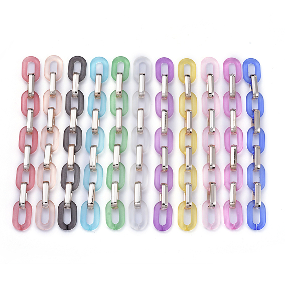 Handmade Figaro Chains, with Transparent Frosted Acrylic Linking Ring and CCB Plastic Linking Ring, Oval