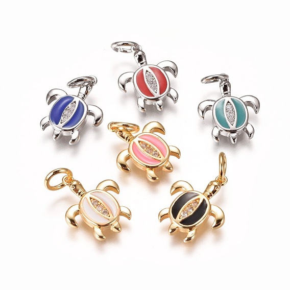 Brass Enamel Pendants, with Micro Pave Cubic Zirconia, Tortoise