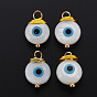Freshwater Shell Pendants, with Golden Brass Findings, Flat Round with Evil Eye