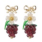 Серьги сплава, с имитацией жемчуга из АБС-пластика и подвесками в стиле лэмпворк, винограды
