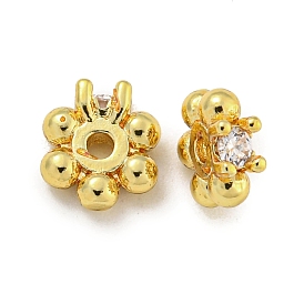 Rack Plating Brass Cubic Zirconia Beads,  Long-Lasting Plated, Lead Free & Cadmium Free, Flower