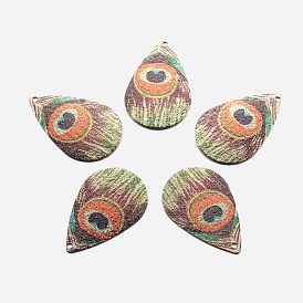 Iron Pendants, Printed, Frosted, Teardrop, Golden