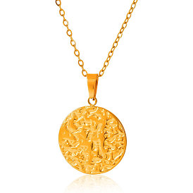 Stainless Steel Textured Disc Pendant Necklaces for Women
