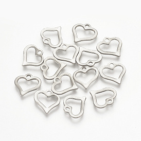 304 Stainless Steel Open Heart Charms, Cut-Out, Hollow