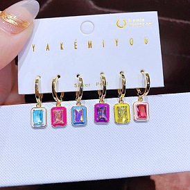 Asymmetric Candy-colored Cube Earrings Set with Zirconia Stones
