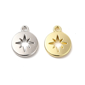 Rack Plating Alloy Charms, Cadmium Free & Lead Free, Flat Round with Hollow Star