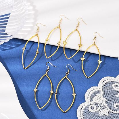 3пара полых серег-подвесок в виде конского глаза с сердцем, звездой и бабочкой из латуни