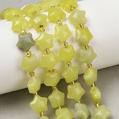 Натуральные нефритовые бусины, цвет лимона , толстая звезда, с бисером