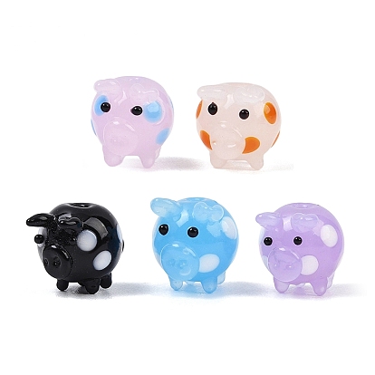 Handmade Bumpy Lampwork Beads, Pig with Polka Dot Pattern