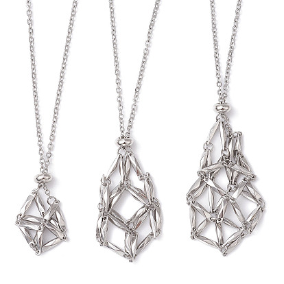 304 мешочек для макраме из нержавеющей стали, пустой держатель для камней для изготовления подвесных ожерелий, с тросовыми цепями и застежкой в виде клешни омара