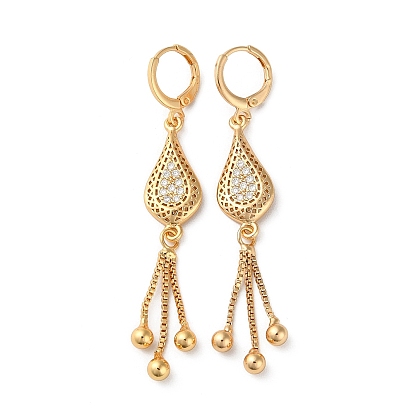 Rhinestone Teardrop Leverback Earrings, Brass Chains Tassel Earrings for Women