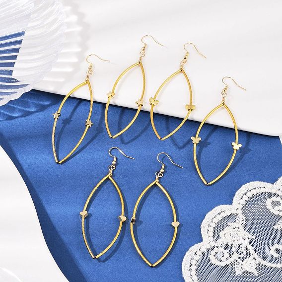 3пара полых серег-подвесок в виде конского глаза с сердцем, звездой и бабочкой из латуни