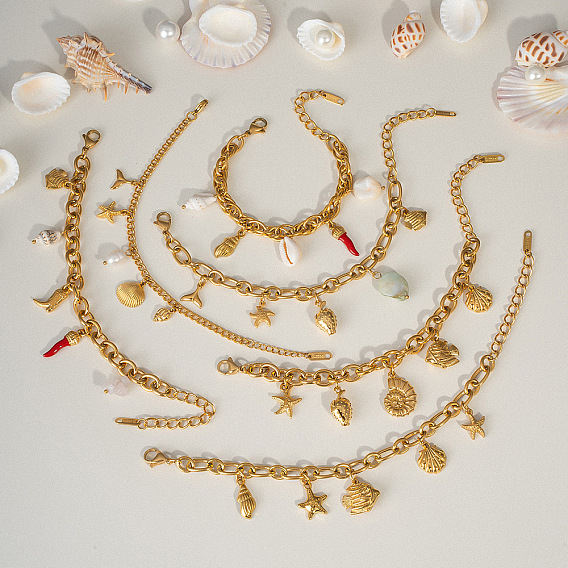 Стильные браслеты с подвесками из нержавеющей стали в виде океана, цепочные браслеты для женщин