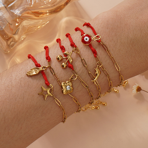 Креативные 304 браслеты из нержавеющей стали с подвесками, цепочка из скрепок и полиэстерного шнура – украшение для женщин.