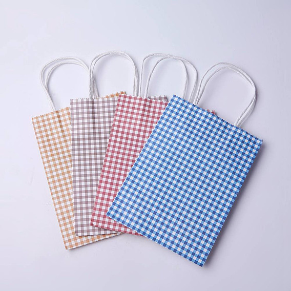 Kraftpapiersäcke, mit Griffen, Geschenk-Taschen, Einkaufstüten, Rechteck, Tartanmuster