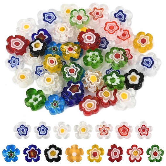 45шт 4 стили стеклянные бусины миллефиори ручной работы, цветок