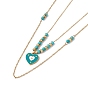 Enamel Charms Double Layer Necklace with Synthetic Turquoise Beaded, 304 Stainless Steel Cable Chains Bohemia Necklace for Women, Golden