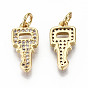 Brass Micro Pave Clear Cubic Zirconia Pendants, with Jump Rings, Nickel Free, Key