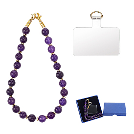 1Pc PVC & Zinc Alloy & Natural Gemstone Beads Mobile Straps, Phone Decorations, with Mobile Phone Lanyard Patch, Golden