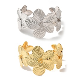 Rack Plating Brass Flower Open Cuff Bangles, Cadmium Free & Lead Free, Long-Lasting Plated