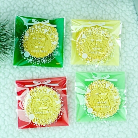 Christmas Theme Square Self-Adhesive Plastic Cookie Bags, for Baking Packing Bags, Christmas Wreath Pattern