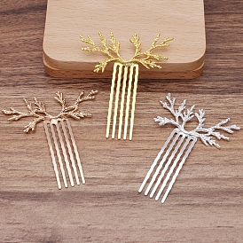 Alloy Hair Comb Findings, with Wired Antler Shaped