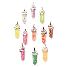 Fruit Theme Epoxy Resin Pendants, with Polymer Clay inside and Alloy Finding, Faceted, Bullet Shape