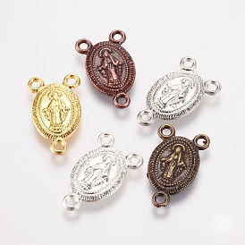 Сплав люстра компонента ссылки тибетском стиле, 3 Разъемы петли, части розария, овальные с рисунками " virgin mary"