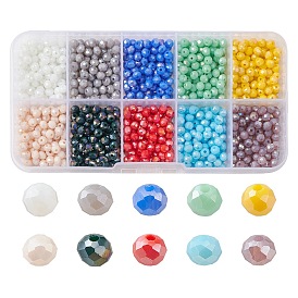 1000Pcs 10 Colors Electroplate Glass Beads Strands, Opaque Solid Color, AB Color Plated, Faceted, Rondelle
