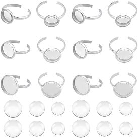 Набор для изготовления кольца на палец своими руками, включая 304 компоненты колец манжеты из нержавеющей стали и стеклянные кабошоны