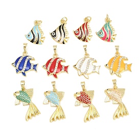 Латунные микро проложить кубического циркония подвески, с эмалью, рыбы прелести, долговечный, стойки покрытие, без свинца и без кадмия, реальный 18 k позолоченный