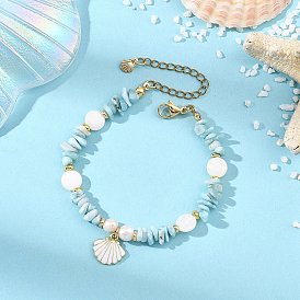 Браслеты с подвесками из эмали в форме ракушки, Браслеты из натурального ларимара и пресноводных ракушек для женщин