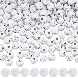 800 акриловые бусины с покрытием, металла обвитые, круглые с крестом