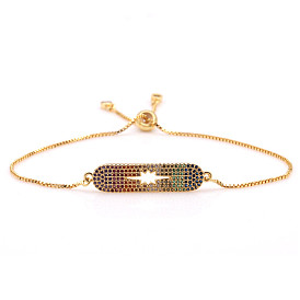 Bracelet multicolore réglable avec pierre de zircone en cuivre et placage or/argent