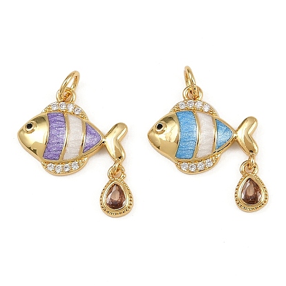 Латунные микро проложить кубического циркония подвески, рыбы прелести, с эмалью, стойки покрытие, без свинца и без кадмия, долговечный, с целью перехода в кольце, реальный 18 k позолоченный