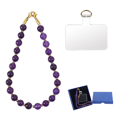 1Pc PVC & Zinc Alloy & Natural Gemstone Beads Mobile Straps, Phone Decorations, with Mobile Phone Lanyard Patch, Golden